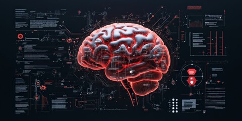 Poster - A visually striking representation of a glowing brain surrounded by digital data, showcasing the fusion of intelligence and technology in a modern context.