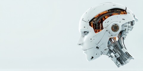Poster - The left side of a sleek, white humanoid robot showing the intricate internal components, embodying an advanced synthesis of aesthetics and technology.