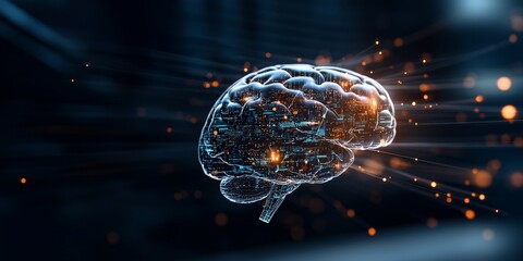 Poster - A digital representation of a brain illustrates the theme of artificial intelligence, with glowing lines and nodes emphasizing the complexity of modern neural networks.