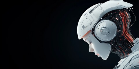 Poster - A highly detailed futuristic humanoid robot with a focus on elegant design and advanced technology, highlighting synthetic features and innovative machinery.