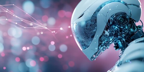 Poster - A highly detailed robot, showcasing its inner digital circuits and advanced design, representing futuristic technology and the convergence of human intelligence.