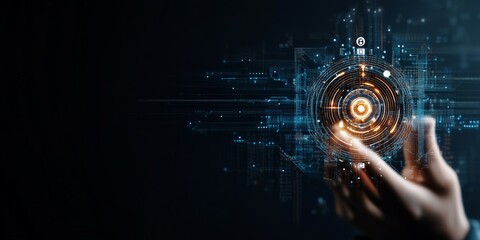 Poster - A conceptual representation of a hand interacting with a digital interface, highlighting the blend of human interaction and futuristic technology in modern design.