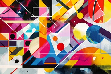 Poster - Colorful abstract composition featuring geometric shapes and vibrant hues in a dynamic arrangement. Generative AI
