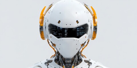 Poster - An advanced tech robot displaying digital code on its face, highlighting modern robotics and the seamless integration of machinery and data interfaces.