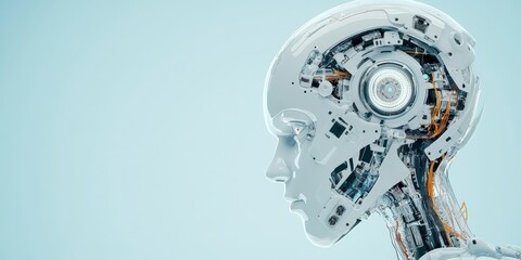 Poster - A transparent robotic head showcasing its intricate inner workings, exemplifying the sophistication and complexity of artificial intelligence design.