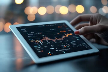 Poster - An individual uses a digital tablet to study intricate data patterns, reflecting modern data analysis techniques in a tech-driven environment.