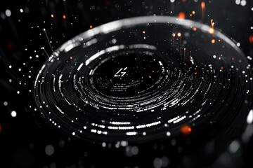 Poster - Image depicting a rotating circular whirlwind of network connections and glowing lights, symbolizing continuous flow of data and technological synergy.