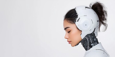 Poster - A robot with intricate mechanical features is depicted against a light backdrop, symbolizing technological prowess and futuristic design aesthetics.