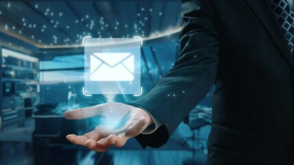Poster - business person checking email inbox, organizing and prioritizing messages for better productivity. 
