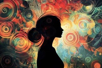 Poster - A striking silhouette stands amidst a lively array of swirling colors, creating a dreamlike and thought-provoking atmosphere. Generative AI