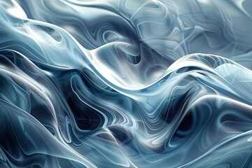Poster - Swirling waves of blue abstract fabric creating a dreamy atmosphere in a soft, ethereal light during a serene moment. Generative AI