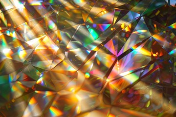 Poster - Colorful reflections and light patterns created by refracted rays through a crystal surface in a bright setting. Generative AI