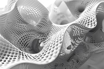 Poster - Abstract white 3D lattice structure showcasing intricate design and innovative geometric patterns in a modern art setting. Generative AI
