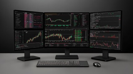 Poster - Modern Trading Setup with Multiple Screens and Charts