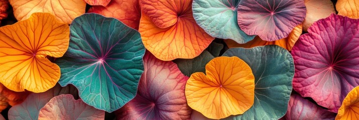 Poster - Vibrant flowering plants display a rich tapestry of colors and textures, highlighting the intricate details of cabbage and squash leaves. Generative AI