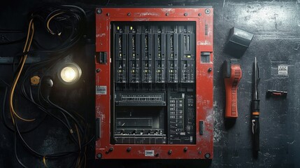 Poster - Industrial Control Panel with Tools and Cables