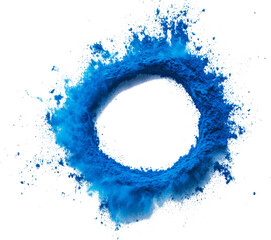 Poster - Blue powder explosion creating a ring shape on transparent background. Abstract art and color concept