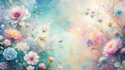 Wall Mural - A Dreamy Floral Tapestry With Soft Hues And Delicate Blooms, Embracing A Celestial Glow And Whispers Of A Gentle Breeze