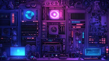 Poster - Futuristic Tech Control Room with Neon Accents