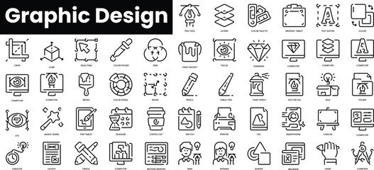 Poster - Set of outline graphic design icons. Minimalist thin linear web icon set. vector illustration.