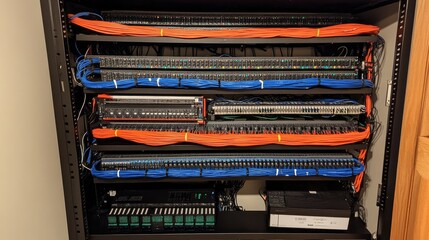 Poster - Structured Server Rack with Colorful Cables and Connections
