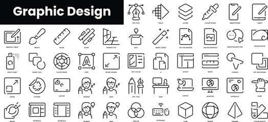 Poster - Set of outline graphic design icons. Minimalist thin linear web icon set. vector illustration.