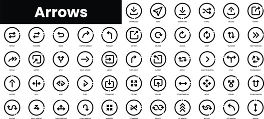 Poster - Set of outline arrows icons. Minimalist thin linear web icon set. vector illustration.