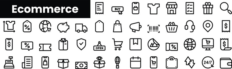 Fototapete - Set of outline ecommerce icons. Minimalist thin linear web icon set. vector illustration.
