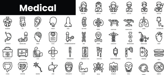 Fototapete - Set of outline medical icons. Minimalist thin linear web icon set. vector illustration.