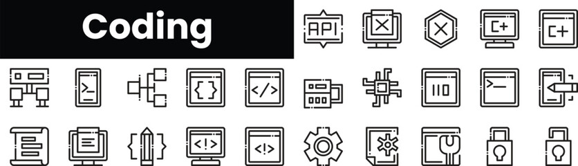 Poster - Set of outline coding icons. Minimalist thin linear web icon set. vector illustration.