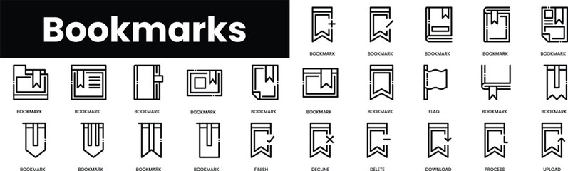 Poster - Set of outline bookmarks icons. Minimalist thin linear web icon set. vector illustration.
