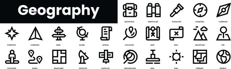 Poster - set of outline geography icons. minimalist thin linear web icon set. vector illustration.