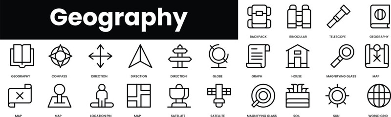 Poster - set of outline geography icons. minimalist thin linear web icon set. vector illustration.