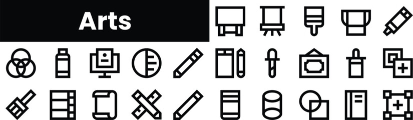 Poster - Set of outline arts icons. Minimalist thin linear web icon set. vector illustration.