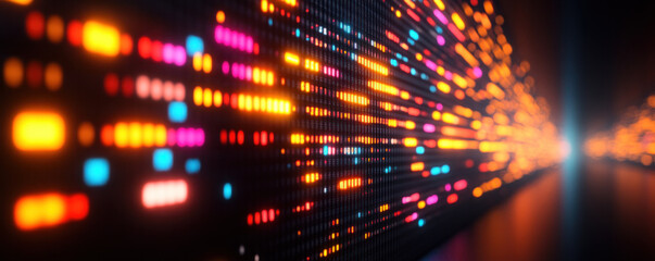 Poster - A colorful line of dots that are all different colors. The line is very long and it looks like it is moving