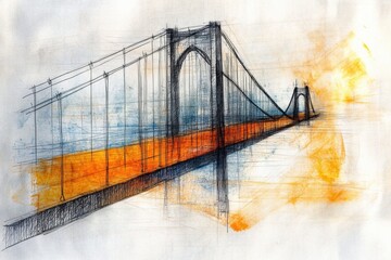 Fototapete - This artwork features a striking abstract representation of a bridge, blending colorful strokes and intricate line work to evoke emotion. Generative AI