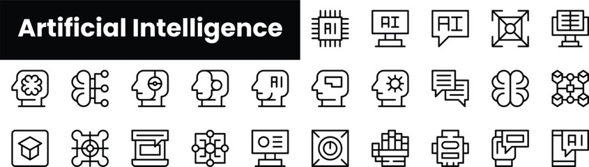 Poster - Set of outline artificial intelligence icons. Minimalist thin linear web icon set. vector illustration.