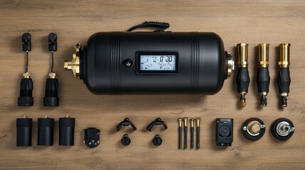 Poster - Air Compressor Equipment Flat Lay Arrangement