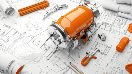 Poster - Innovative Design Tool on Technical Blueprint Background