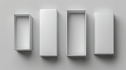 Poster - White Cardboard Box Packaging Template Open and Closed Isolated on Gray Background 3D Rendering Top View