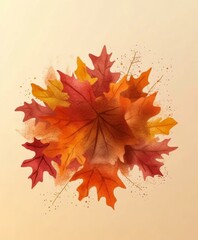 Wall Mural - Watercolor painting depicting autumn leaves in vibrant colors, showcasing seasonal change and natural beauty.