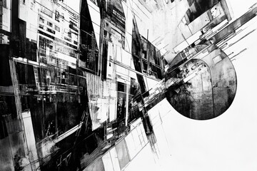Fototapete - Swirling lines create a captivating portrayal of an urban landscape, emphasizing the contrast between structured forms and abstract elements. Generative AI