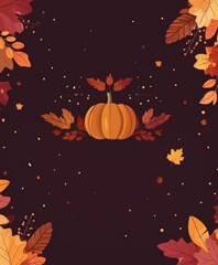 Wall Mural - Dark background featuring autumn leaves, pumpkins, warm colors, creating cozy seasonal atmosphere.