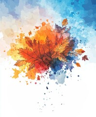 Wall Mural - Autumn background with watercolor splashes, featuring warm tones of orange, red, and yellow.