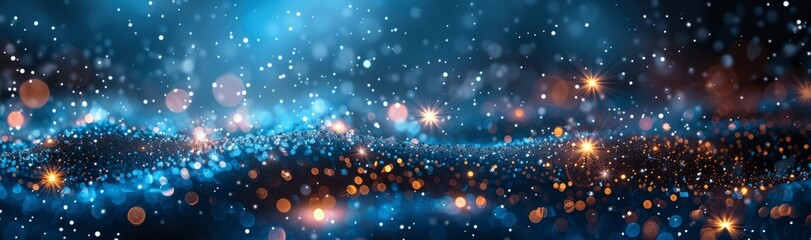 Poster - Enchanting Dark Blue Holiday Background with Glimmering Bokeh and Falling Snowflakes for Festive Celebrations