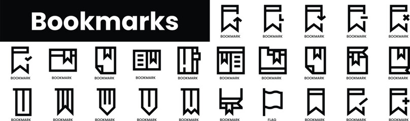 Poster - Set of outline bookmarks icons. Minimalist thin linear web icon set. vector illustration.