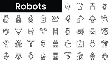 Poster - Set of outline robots icons. Minimalist thin linear web icon set. vector illustration.