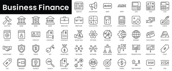 Poster - Set of outline business finance icons. Minimalist thin linear web icon set. vector illustration.
