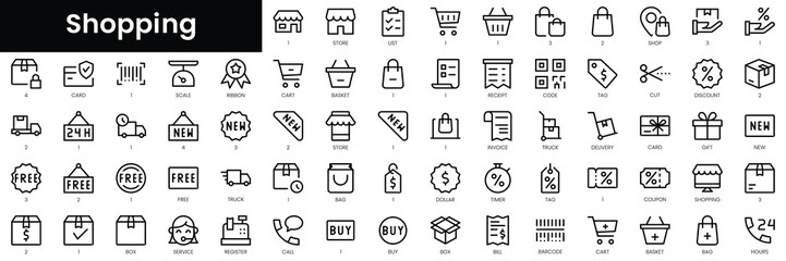 Poster - Set of outline shopping icons. Minimalist thin linear web icon set. vector illustration.