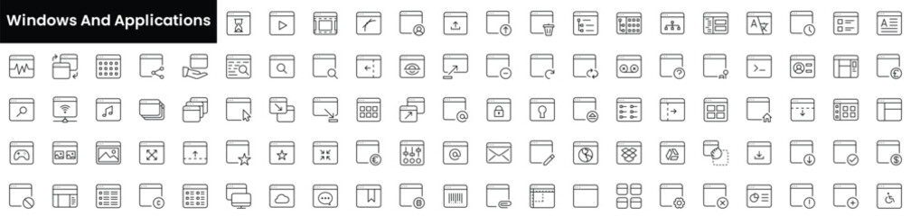 Poster - Set of outline windows and applications icons. Minimalist thin linear web icon set. vector illustration.